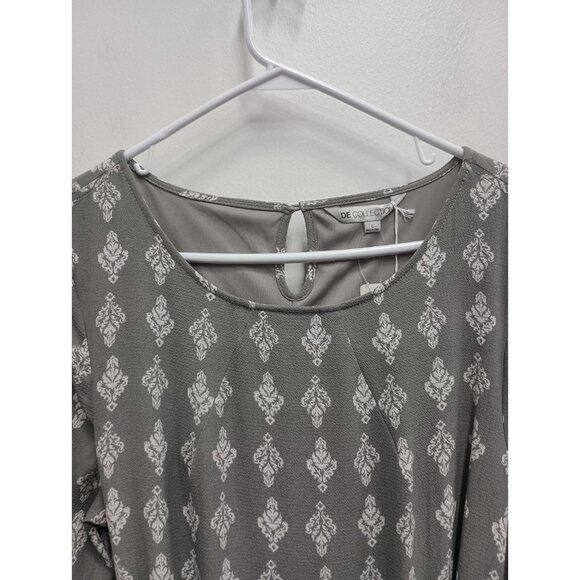 De Collection Womens Shifting Sand Dress Large Gray Garden Crest Midi Cottage - Picture 4 of 11